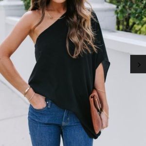NEW Black, one shoulder top, loose fit. Small